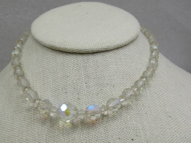 Vntage Aurora Borealis Crystal Beaded Necklace, 15.5", 1940's