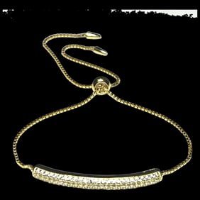 Estate Sterling Silver Gold Plated Pave CZ Bar Bolo Bracelet