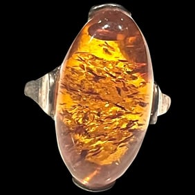 Vintage Sterling Silver Amber Ring