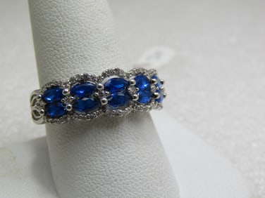 Sterling Blue Topaz & CZ Band Ring, Sz. 10.5,