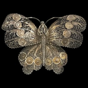 Vintage Silver Ornate Filigree Butterfly Brooch/ Pin