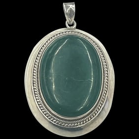 Vintage Oversized Sterling Silver Malachite Pendant
