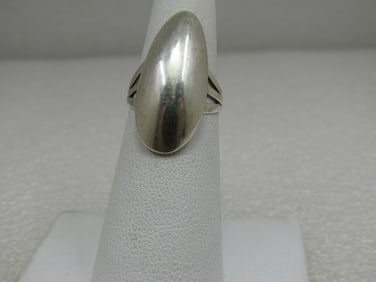 Vintage Sterling Modern Long Ring, Sz. 5.75, Southwestern Crossover