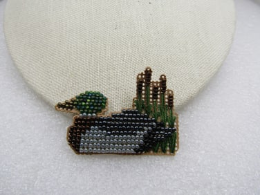 Vintage Glass Beaded Duck & Cat-O-Nine Tail Brooch