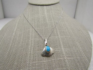 Sterling Mexico Turquoise Necklace 17", Modern