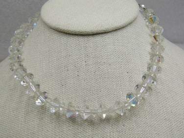 Vintage Crystal Aurora Borealis Beaded Necklace 15.5"