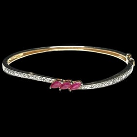 Estate Sterling Silver Gold Overlay Ruby Bangle Bracelet