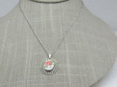 Vintage Beau Sterling Floral Necklace, 15", Filigree