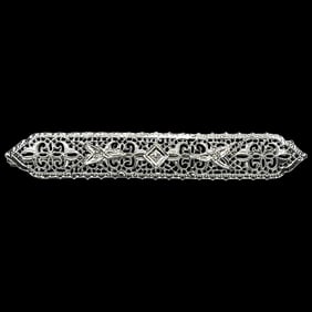 Art Deco 14k White Gold Filigree Diamond Brooch/ Pin