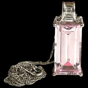 Estate Light Pink Rectangle Stone Sterling Silver Necklace