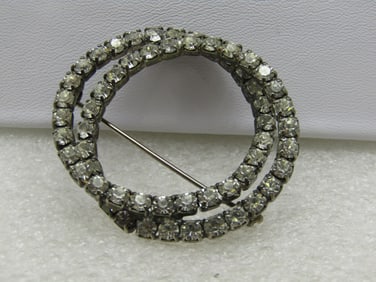Vintage Double Rhinestone Circle Brooch , 1.5"