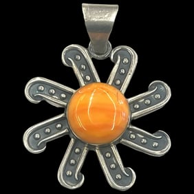 Estate Sun/Flower Mexico Sterling Silver Pendant-HOB