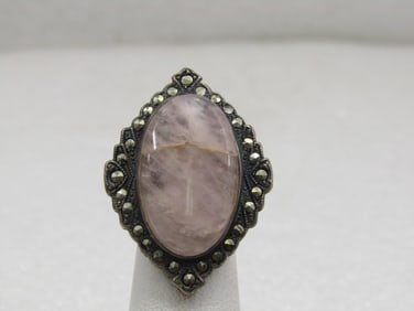 Vintage Sterling Quartz Marcasite Ring, Sz. 3, Signed Uncas, early 1900's