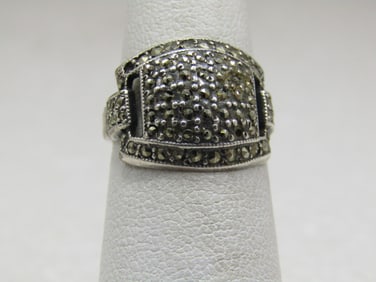 Vintage Sterling Marcasite Wide Ring, Sz. 4.5