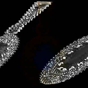 Vintage Sterling Silver Marcasite Deep Blue Stone Pendant: Title: Vintage Sterling Silver Marcasite Deep Blue Stone Pendant Description: Vintage Sterling Silver Marcasite Deep Blue Stone Pendant Hallmarked: 925 Weighs 2.7 grams Measures Approx. 1 x .50 inch D