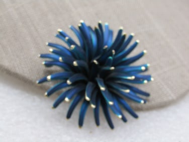 Vintage Teal Enameled Spider Mum Blossom, 2", 1960's