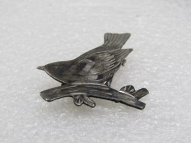 Vintage Sterling Bird on Branch Brooch, 1940's-1950's