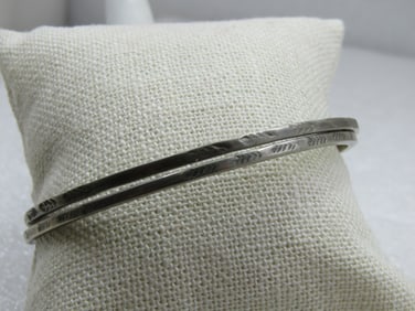 Vintage Pair Sterling Bangle Bracelets, Taxco, Mexico, 7.75"