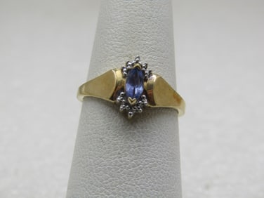 Vintage 14kt Tanzanite Diamond Illusion Ring, Sz. 6.25
