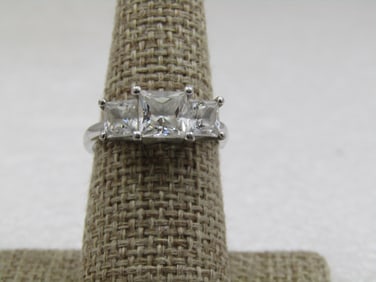 Vintage Sterling CZ Engagement Ring, Signed Diamonique, Sz. 8.25