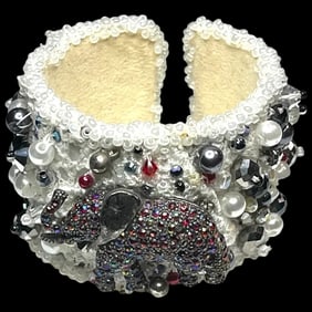 Vintage Handmade Artisan Beaded Elephant Bracelet/Cuff