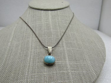 Vintage Sterling Larimar Necklace, 18", 1970's-1980's