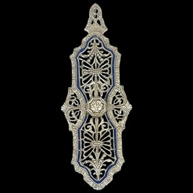Vintage 14k White Gold Filigree Guilloche Enamel Diamond Retractable Pendant/ Brooch