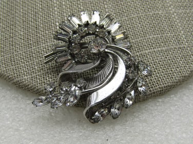 Vintage Sterling Rhinestone Star Brooch, 1940's-1960's, 1.25"