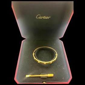 Estate 18K Yellow Gold and 10 Diamond Cartier Love Bangle