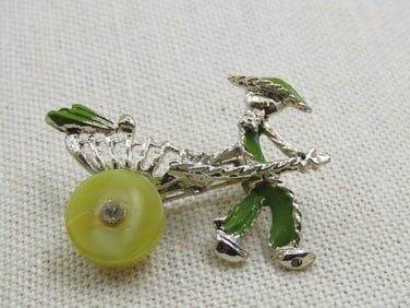 Vintage Enameled Rickshaw Cart Brooch, 1960's