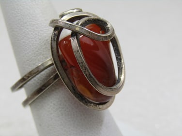 Vintage Modernist Sterling Wrapped Agate Ring, Sz. 8.25, Unisex