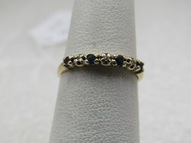 Vintage 14kt Sapphire Diamond Band Ring, Sz. 5.5. 2.5mm