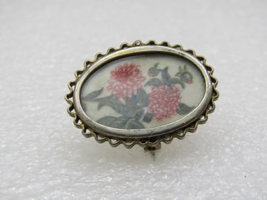 Vintage .800 SIlver Pink Dahlia Brooch, Signed