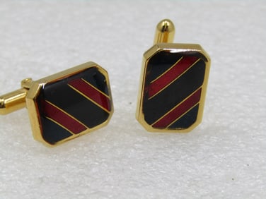 Vintage Black & Red Cufflinks, 3.4", Gold Tone