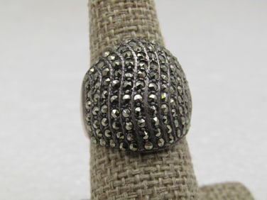 Vintage Sterling Wide Marcasite Ring, Sz 8.25, Signed ND