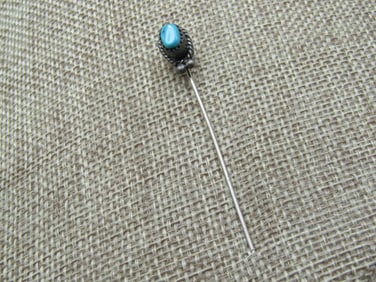 Vintage Sterling Southwestern Turquoise Stick Pin, 2.75"