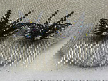 Two Black Butterfly Aurora Borealis Rhinestone Hair Combs
