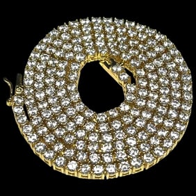 Estate Sterling Silver Gold Plated Heavy 24" Tennis Necklace