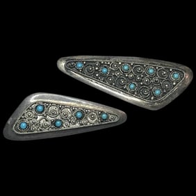 Two Vintage Sterling Silver and Turquoise Stone  Jerusalem Israel Pendant/Brooches