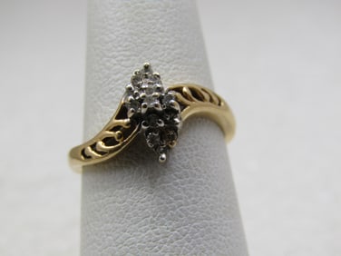 Vintage 14kt Diamond Cluster Bypass Ring, Signed JBI, Sz. 6.25