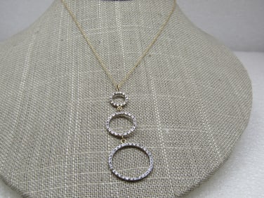 Vintage 10kt Two-Tone Triple Hoop Diamond Necklace, 18" Signed