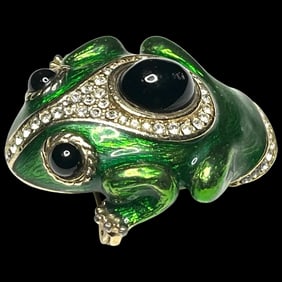 Vintage Enamel Costume Jewelry Frog Brooch