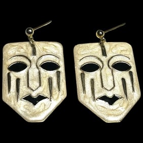 Vintage Enamel Mask Earrings