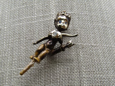 Vintage Gold Tone Cupid Brooch, Rhinestones, 1940's-1950's