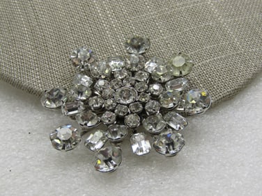 Vintage Clear Rhinestone Tiered Blossom Brooch, 2", 1940's-1960's