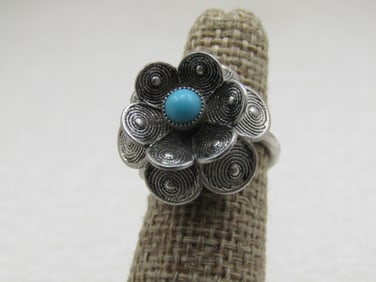 Vintage Faux Turquoise Tiered Blossom Ring, Adjustable
