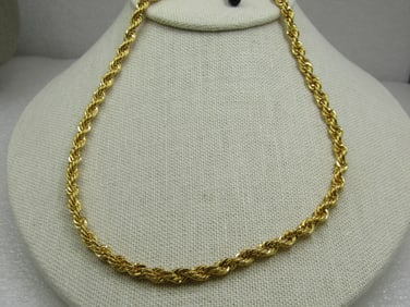 Gold Plated 4.5mm Rope Chain Necklace, 22", Unisex
