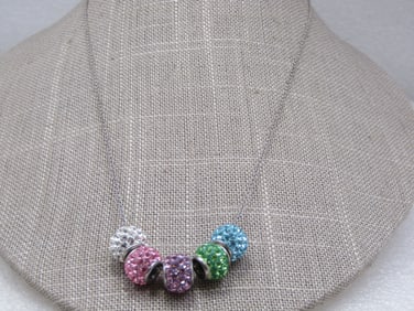 Vintage Pave Pastel CZ/Rhinestone Slide Bead Necklace, 18"