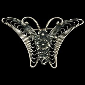 Vintage Signed BEAU Sterling Silver Filigree Butterfly Brooch/Pin