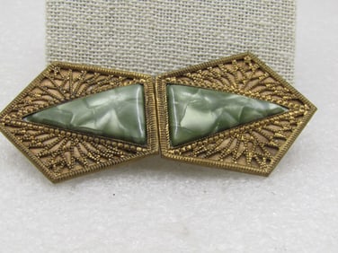 Vintage Czechoslovakia Faux Pearl Buckles.  It is 3" long and 1.25" wide